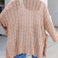 Francesca Khaki Drop Shoulder Crochet Knit Open Front Cardigan