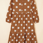 Kerri Brown Polka Dot Button Front Long Sleeve Shift Dress