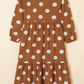 Kerri Brown Polka Dot Button Front Long Sleeve Shift Dress