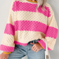 Shameera Pink Stripe Striped Colorblock Texture Drop Shoulder Sweater