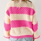 Shameera Pink Stripe Striped Colorblock Texture Drop Shoulder Sweater