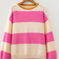 Shameera Pink Stripe Striped Colorblock Texture Drop Shoulder Sweater