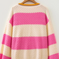 Shameera Pink Stripe Striped Colorblock Texture Drop Shoulder Sweater