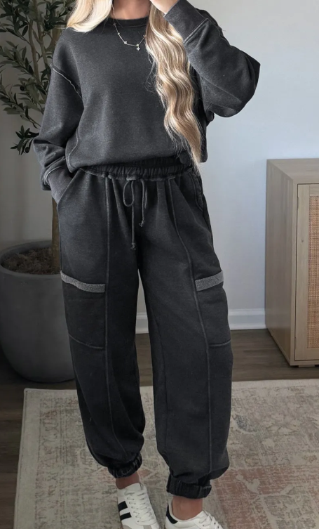 Libbie Carbon Grey Solid Colorblock Jogger Pants Set