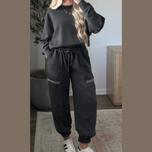 Libbie Carbon Grey Solid Colorblock Jogger Pants Set