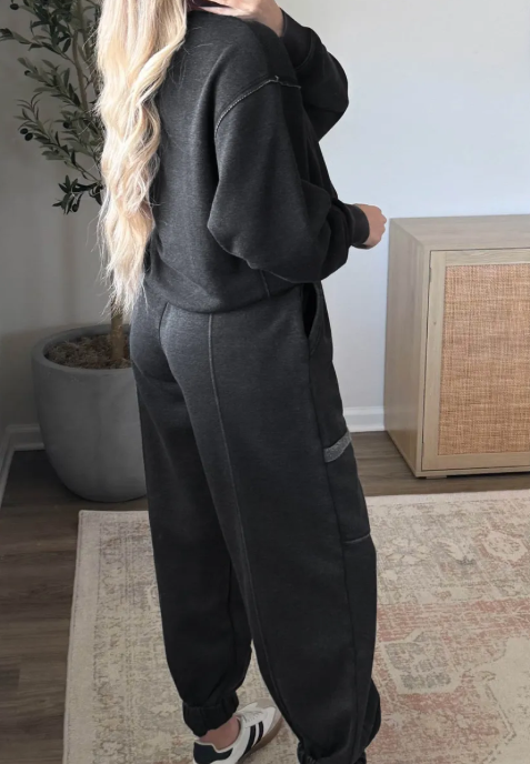 Libbie Carbon Grey Solid Colorblock Jogger Pants Set