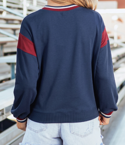 Athletic Division Sail Blue Patchwork Round Neck Long Sleeve Sweatshirt