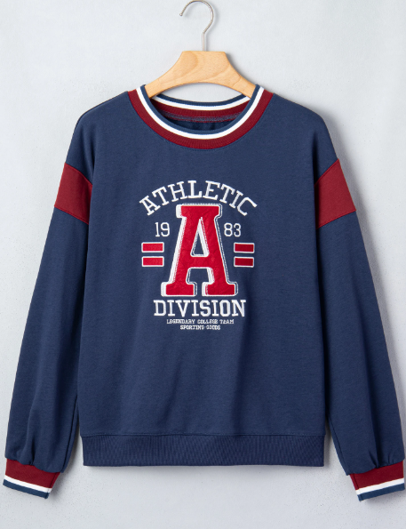 Athletic Division Sail Blue Patchwork Round Neck Long Sleeve Sweatshirt