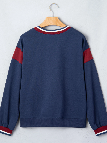 Athletic Division Sail Blue Patchwork Round Neck Long Sleeve Sweatshirt