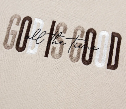 GOD IS GOOD Western Embroidered Letter Crewneck Pullover Sweatshirt