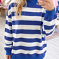 Delcia Blue/White Stripe Colorblock Mock Neck Relaxed Sweatshirt