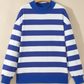 Delcia Blue/White Stripe Colorblock Mock Neck Relaxed Sweatshirt