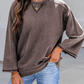 Mandy Dark Brown 3/4 Sleeve Mineral Wash Loose Cotton Top