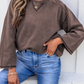 Mandy Dark Brown 3/4 Sleeve Mineral Wash Loose Cotton Top
