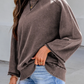 Mandy Dark Brown 3/4 Sleeve Mineral Wash Loose Cotton Top