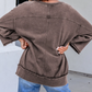 Mandy Dark Brown 3/4 Sleeve Mineral Wash Loose Cotton Top
