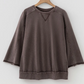 Mandy Dark Brown 3/4 Sleeve Mineral Wash Loose Cotton Top