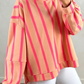 Olinda Pink Stripe Dropped Shoulder Round Neck Casual Sweatshirt