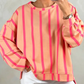 Olinda Pink Stripe Dropped Shoulder Round Neck Casual Sweatshirt