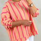 Olinda Pink Stripe Dropped Shoulder Round Neck Casual Sweatshirt