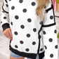 Presley White Polka Dot Contrast Patchwork Round Neck Baggy Sweatshirt