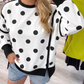 Presley White Polka Dot Contrast Patchwork Round Neck Baggy Sweatshirt