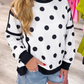 Presley White Polka Dot Contrast Patchwork Round Neck Baggy Sweatshirt
