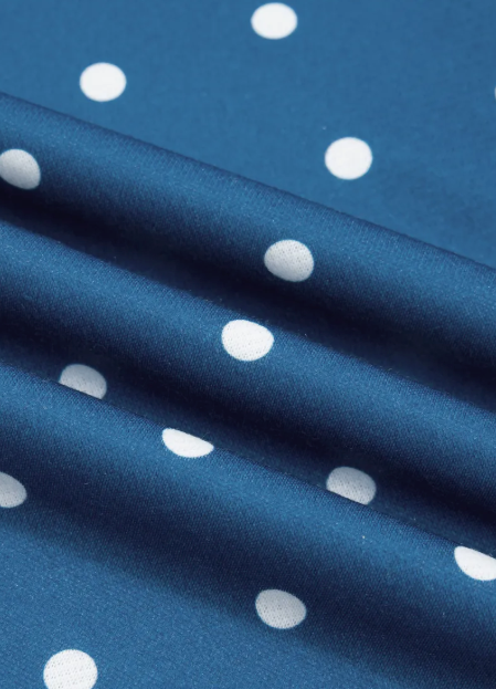 RTS Blue Polka Dot Print Metal Button Collar Casual Pullover Sweatshirt