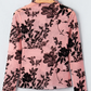 Jeanne Pink Retro Floral Print Mesh Long Sleeve Pullover Blouse