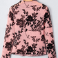 Jeanne Pink Retro Floral Print Mesh Long Sleeve Pullover Blouse