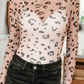 Keaton Khaki Mock Neck Sheer Mesh Leopard Long Sleeve Bodysuit
