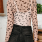 Keaton Khaki Mock Neck Sheer Mesh Leopard Long Sleeve Bodysuit