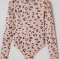 Keaton Khaki Mock Neck Sheer Mesh Leopard Long Sleeve Bodysuit