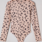 Keaton Khaki Mock Neck Sheer Mesh Leopard Long Sleeve Bodysuit