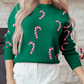 Dark Green Christmas Candy Cane Holiday Drop Shoulder Sweater