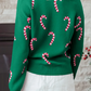 Dark Green Christmas Candy Cane Holiday Drop Shoulder Sweater