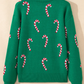 Dark Green Christmas Candy Cane Holiday Drop Shoulder Sweater