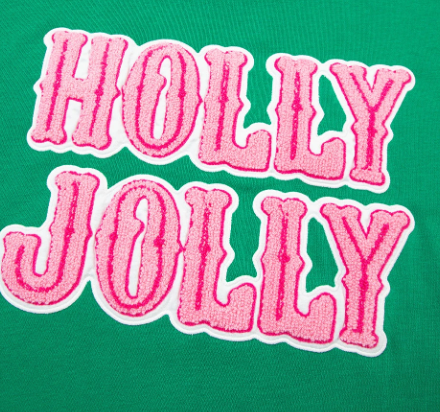 HOLLY JOLLY Towel Embroidered Christmas Holiday Sweatshirt