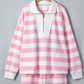 Ash Pink Stripe Patchwork Zipper Pullover Elastic Waist Shorts 2pcs Set