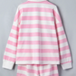 Ash Pink Stripe Patchwork Zipper Pullover Elastic Waist Shorts 2pcs Set