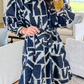 Clarke Blue Abstract Geometric Print Zip Front Tie Waist Shift Dress