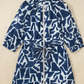 Clarke Blue Abstract Geometric Print Zip Front Tie Waist Shift Dress