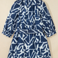 Clarke Blue Abstract Geometric Print Zip Front Tie Waist Shift Dress
