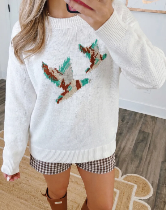 Noelle Wild Mallard Drop Shoulder Round Neck Long Sleeve Pullover Sweater