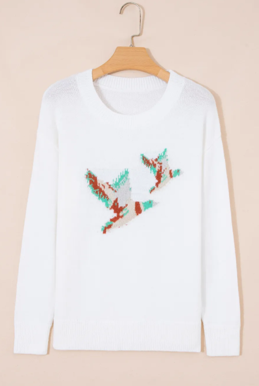 Noelle Wild Mallard Drop Shoulder Round Neck Long Sleeve Pullover Sweater