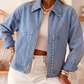 Rendell Blue Studded Metal Zipper Rivet Pockets Long Sleeve Denim Jacket