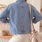 Rendell Blue Studded Metal Zipper Rivet Pockets Long Sleeve Denim Jacket