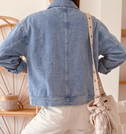 Rendell Blue Studded Metal Zipper Rivet Pockets Long Sleeve Denim Jacket