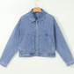 Rendell Blue Studded Metal Zipper Rivet Pockets Long Sleeve Denim Jacket