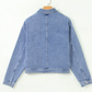 Rendell Blue Studded Metal Zipper Rivet Pockets Long Sleeve Denim Jacket